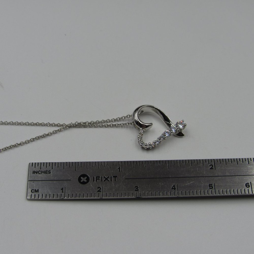 18" Sterling Cubic Zirconia Diamond Heart Necklace - Picture 5 of 6